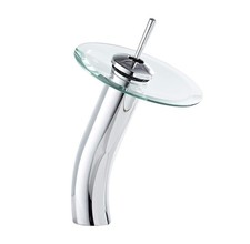 Bathroom Vessel Faucet Waterfall Glass Spout Solid Brass Bath Lavatory Vessel...