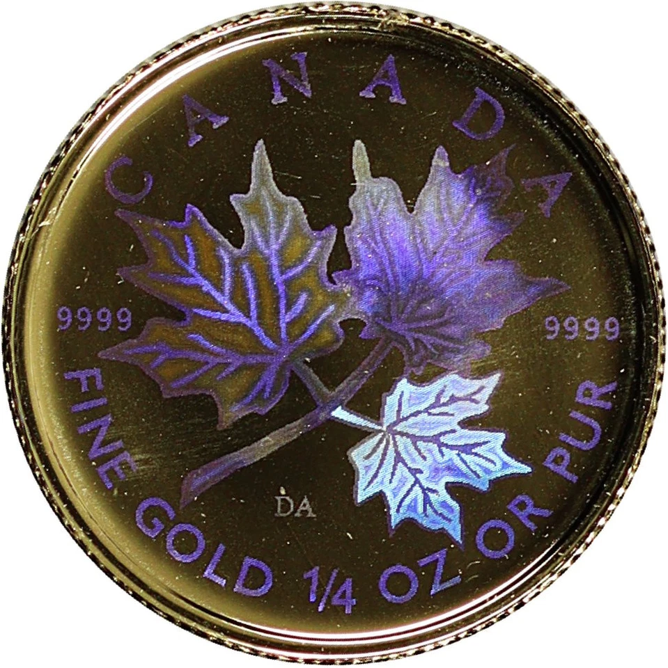 2001 Canada $10 Hologram Maple Leaf 1/4 oz .9999 Fine Gold Coin with Case & COA - Image 2 of 3