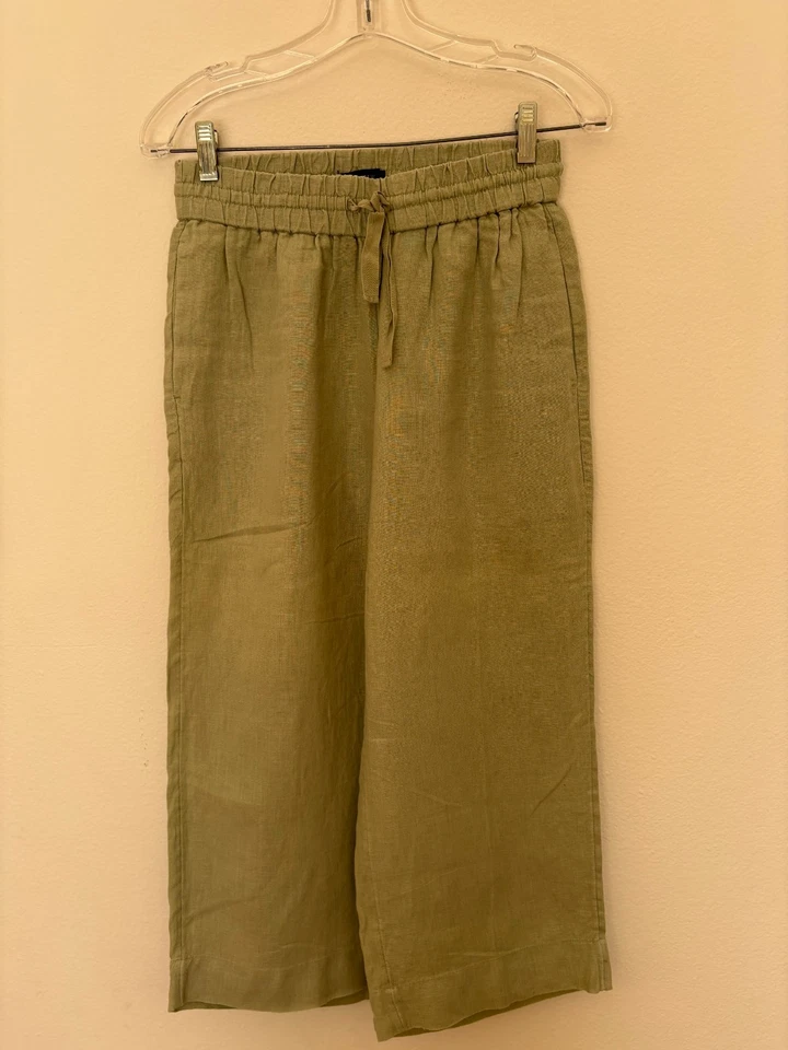 J Crew Wide Leg Seaside Cropped Pants Linen Green Size small - Image 3 of 4
