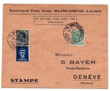 1925 Milan/Genève du 3.10.25 - Aérogramme pour premier vol postal
