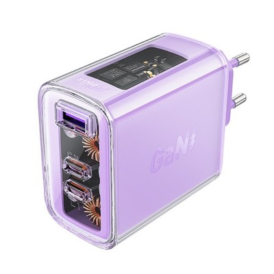 Acefast A45 GaN Wandladegerät 65W, 3-Port (2x USB-C, USB-A) Lila