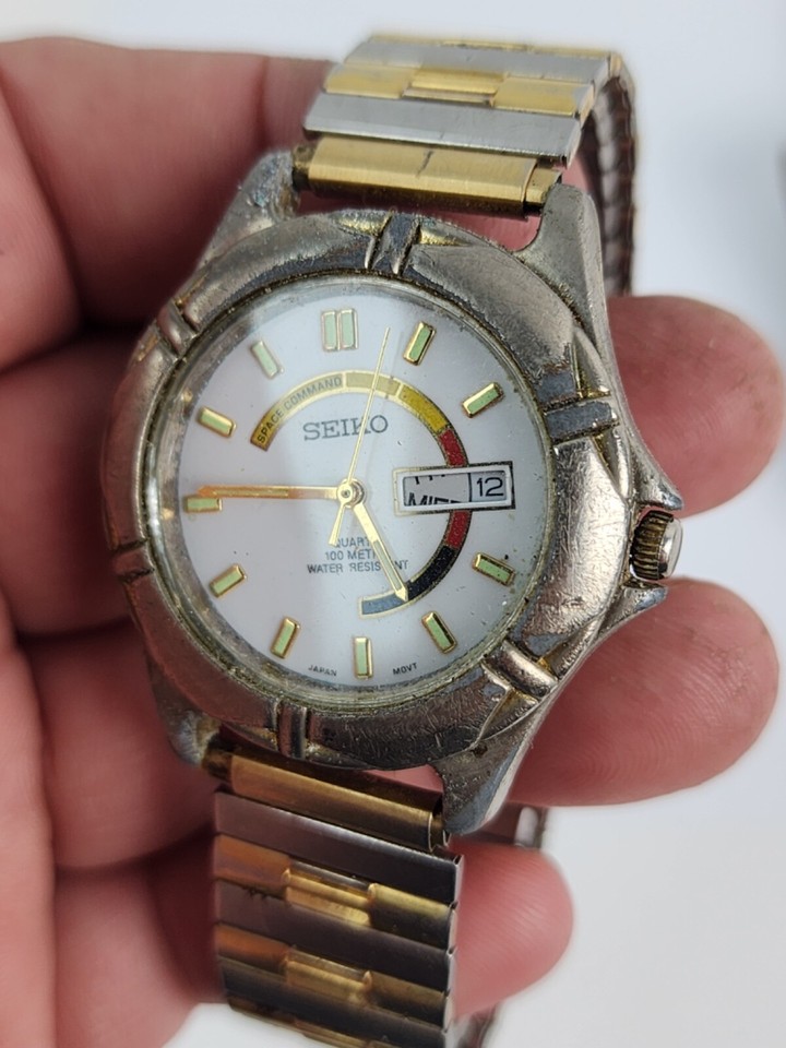 Lot 3 Seiko Quartz Men's Watches for Parts/Repair SQ Gold Dial, Space