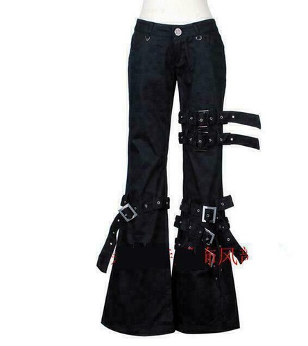 Mens Buckle Strap Pants Gothic Long 