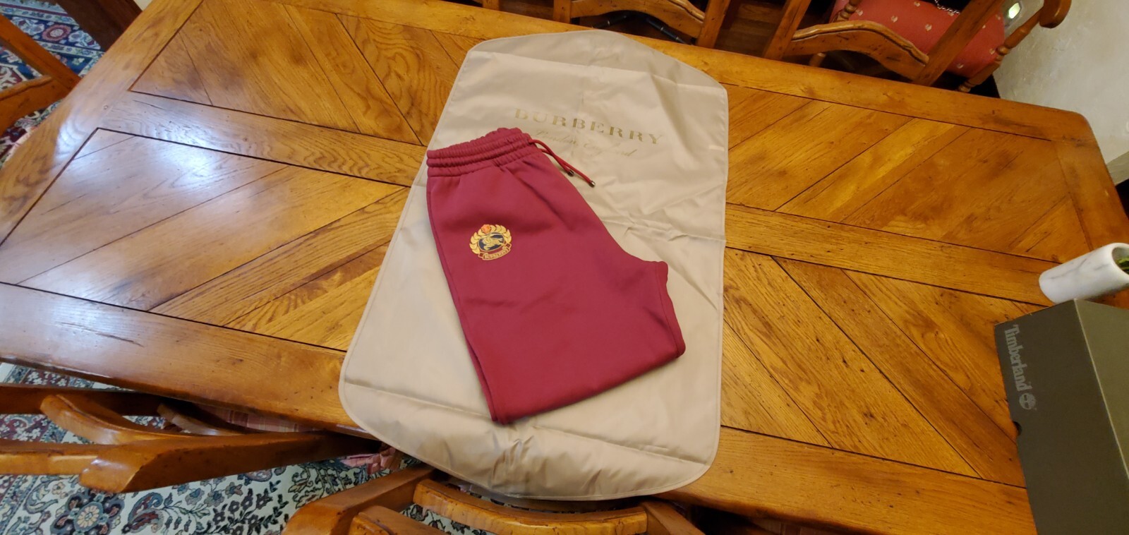Burberry L Crest Logo Burgundy Sweatpants Joggers New With Tags-image