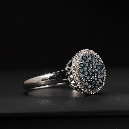 Blue Diamond 14K Gold Round Halo Cluster Ring White Gold VAL $5.7K Size R.5 / 9 - Picture 7 of 11