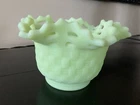 VINT FENTON URANIUM LIME SHERBET SATIN BASKETWEAVE LACE EDGE ROSE BOWL VASE