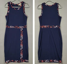 Michael Kors Dress Womens Medium Sleeveless Floral Navy Blue Sheath Stretch