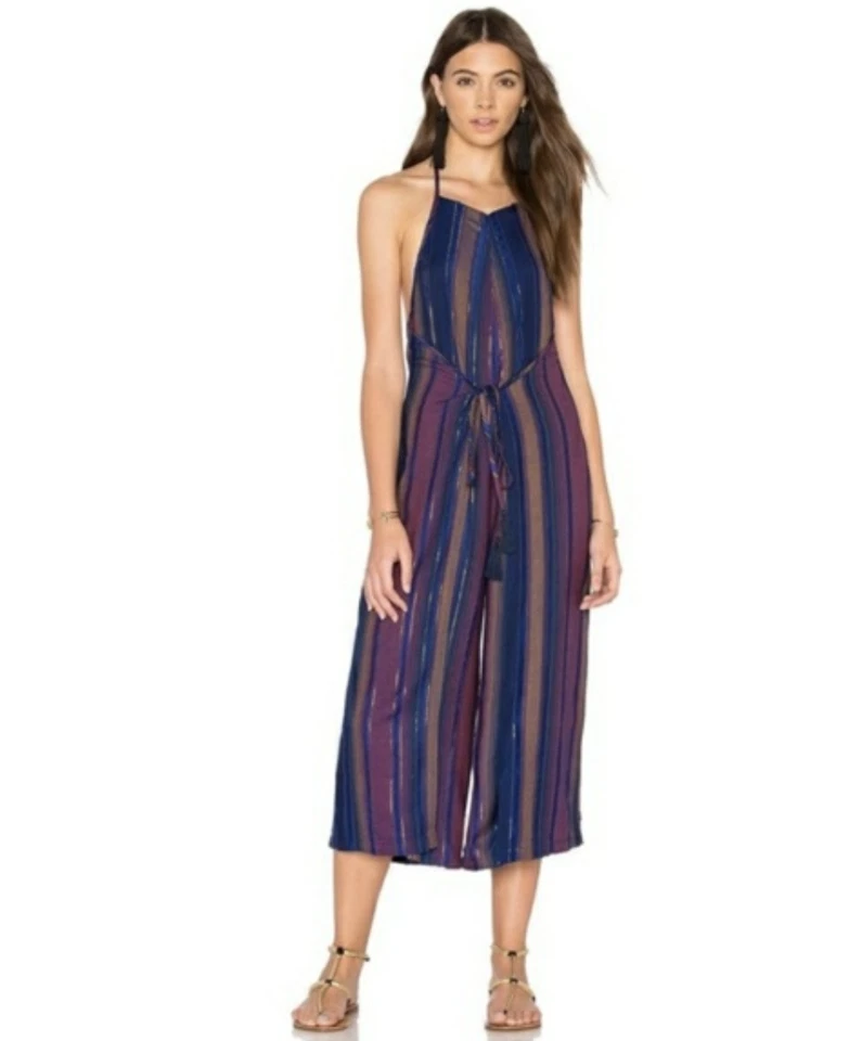 NUEVO 8 $148 Mono Halter Anthropologie Cleobella Lois Rayas Metálicas Pierna Ancha Foto 4 de 4