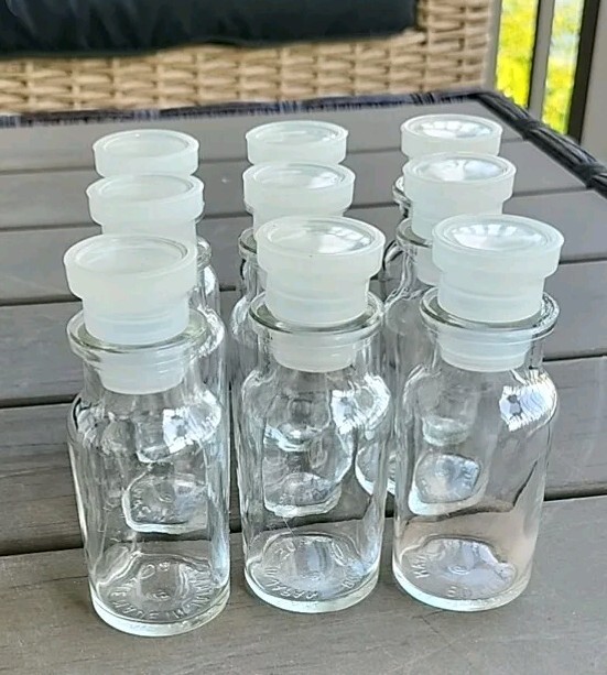 Vtg Made In Japan Clear Glass Spice Jar Apothecary Jar W/stopper