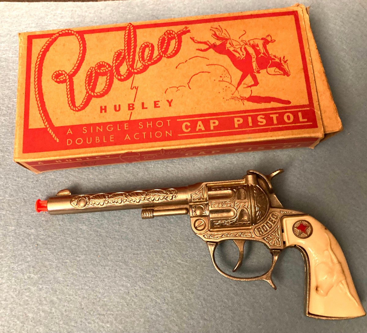 VINTAGE RODEO BY HUBLEY CAP PISTOL SINGLE SHOT DOUBLE ACTION WITH VINTAGE RODEO BY HUBLEY CAP PISTOL SINGLE SHOT DOUBLE ACTION WITH