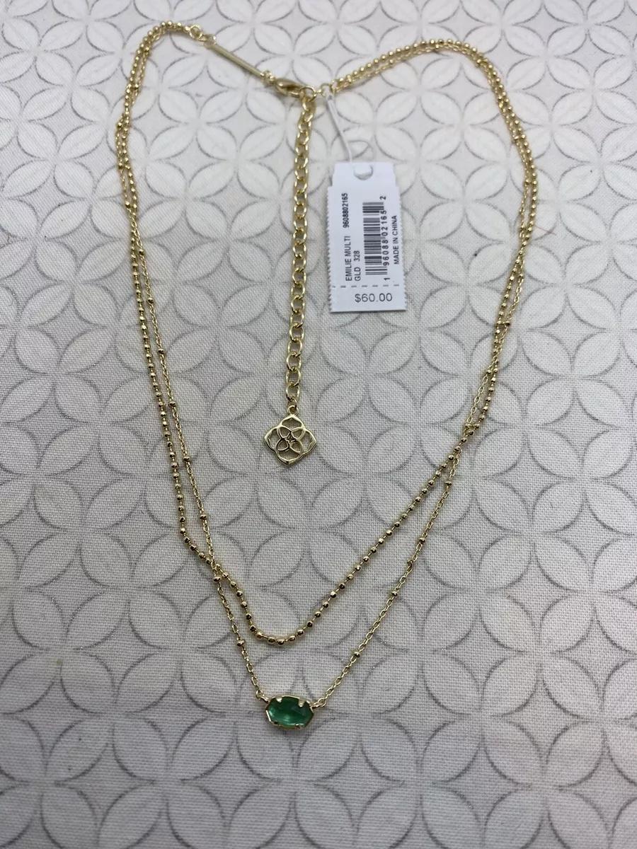 Kendra Scott Emilie Multi Strand Necklace in Gold Tone Emerald Green  Illusion