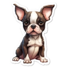 Boston Terrier Puppy Vinyl Sticker, Water Bottle, Scrapbooking, Laptop, Gifts