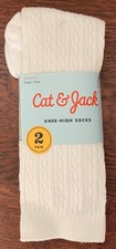 Cat  Jack Girls' 2pk Ribbed white Knee-High Socks, size M, shoe 9-2.5