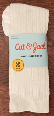 Cat & Jack Girls' 2pk  Ribbed white Knee-High Socks, size M, shoe 9-2.5