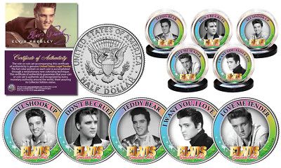 ELVIS PRESLEY Greatest Songs (Set B) JFK Half Dollar 5-Coin Set (All Shook, etc)