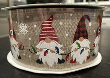 Kirkland Christmas Wire-Edged Ribbon Holiday Gnomes on Tan 2.5" W X 50 Yards L