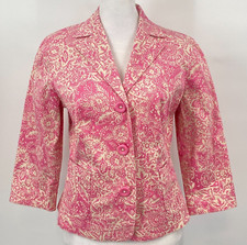 Sigrid Olsen Blazer Sz 4 Pink Floral Cotton Stretch 3/4 Sleeve Career Cocktails