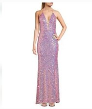 NEW City Triangles By David's Bridal Size 3 Pink Sequin Front Slit Strappy Gown 