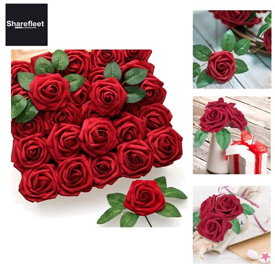 Mocoosy 50Pcs Rote Rosen Künstliche Blumen, Dunkel Rot Rosen Schaum Gefälscht...