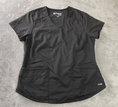 Grey's Anatomy Scrub Top Women's L Black V-Neck Pocket •mark