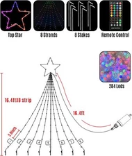 23FT/325Lights Waterfall Outdoor Holiday Decorations,Topper Star, Smart APP DIY