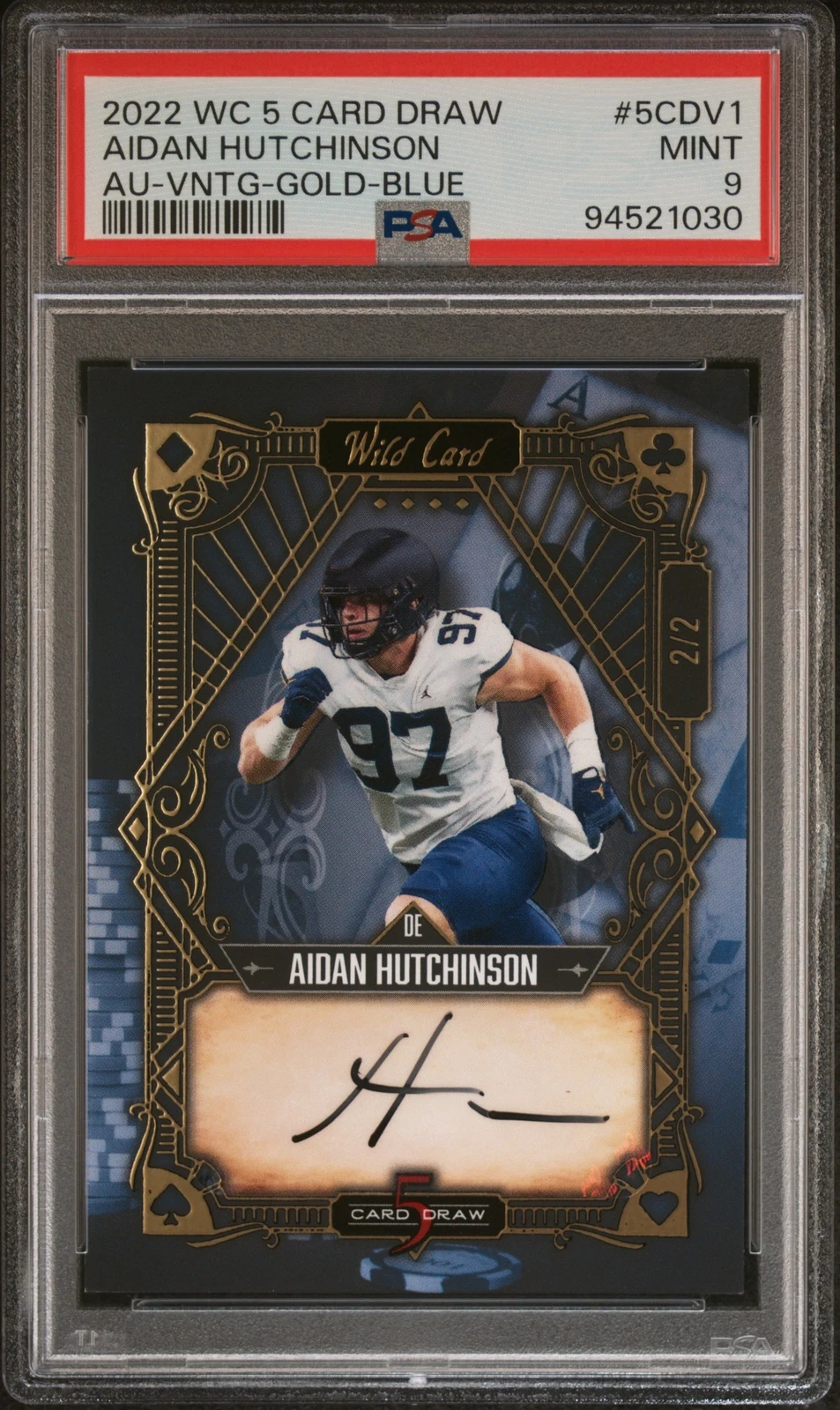 Aidan Hutchinson Wild Card 5 Card Draw Autographs #5CDV1 Vintage-Gold Foil-Blue