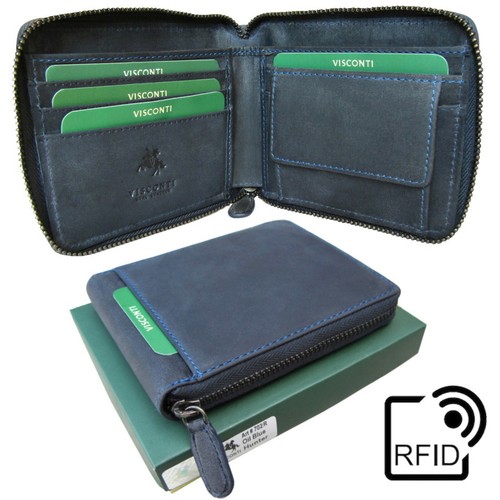 Cartera de cuero para hombre RFID cremallera alrededor Visconti Hunter diseño de calidad nueva en caja 702 - Imagen 18 de 20