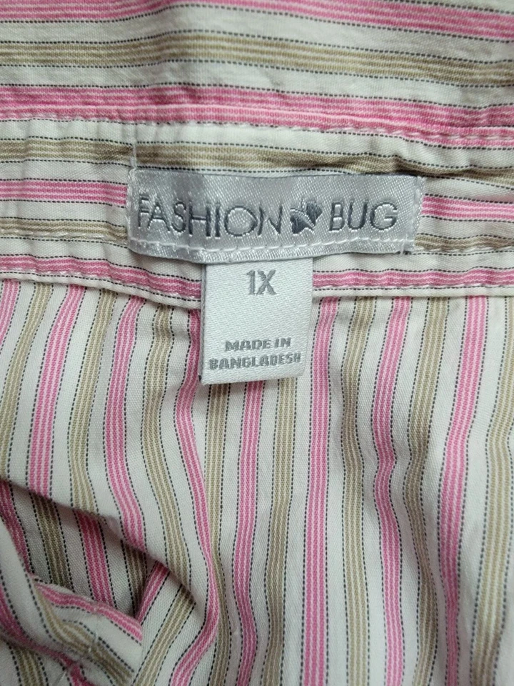 Moda Bug Mujer Camisa Top Blusa Talla 1X Rosa Marrón Blanco Rayas Foto 2 de 4