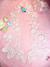 Lace Appliques White Floral Embroidered Mirror Pair Costume Motifs 15" DH85