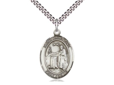 St Valentine Sterling Silver Pendant on a 24" Light Rhodium Heavy Curb ...
