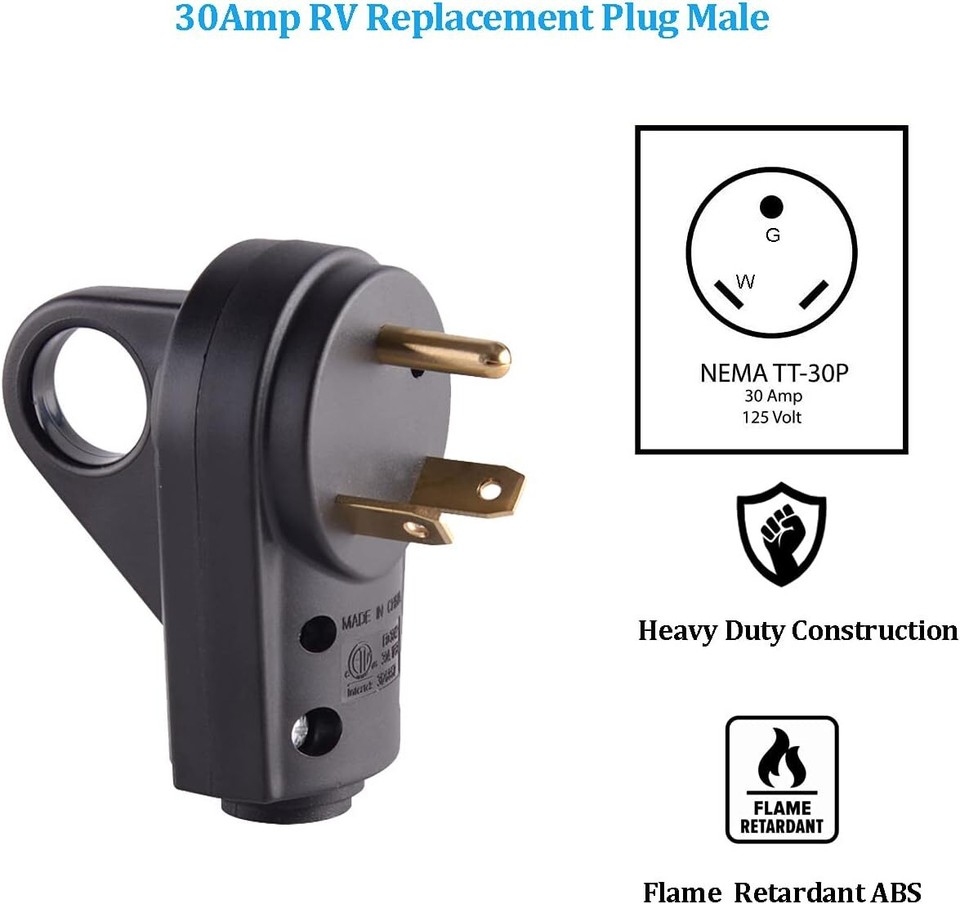 Veepeak 30 Amp RV Plug Male Replacement TT-30P Heavy Duty 125V 30A ...