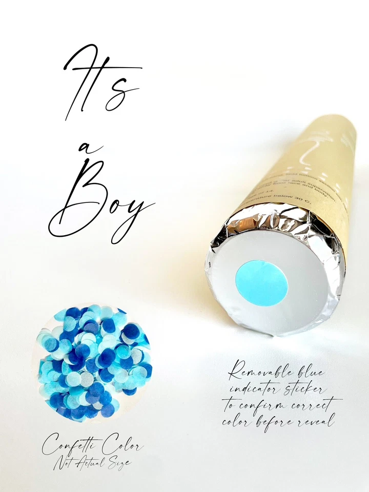 ¿Él o ELLA? Cañones de confeti modernos de revelación de género - Juego de 4 (azul) Foto 2 de 4