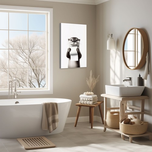 Niedlicher Otter Badezimmer Wandbilddruck gerahmte Leinwand, Toilettenpapier Tiere Deko - Bild 5 von 11