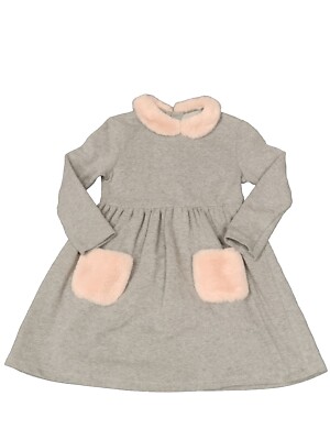 NWT NEW IL Gufo baby Girls faux fur Collar and Pocket Grey dress 4y