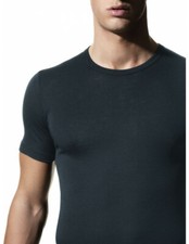 RAGNO Lana Seta Manica Corta Uomo Girocollo a V WSK MC 601597 60159B nero blu