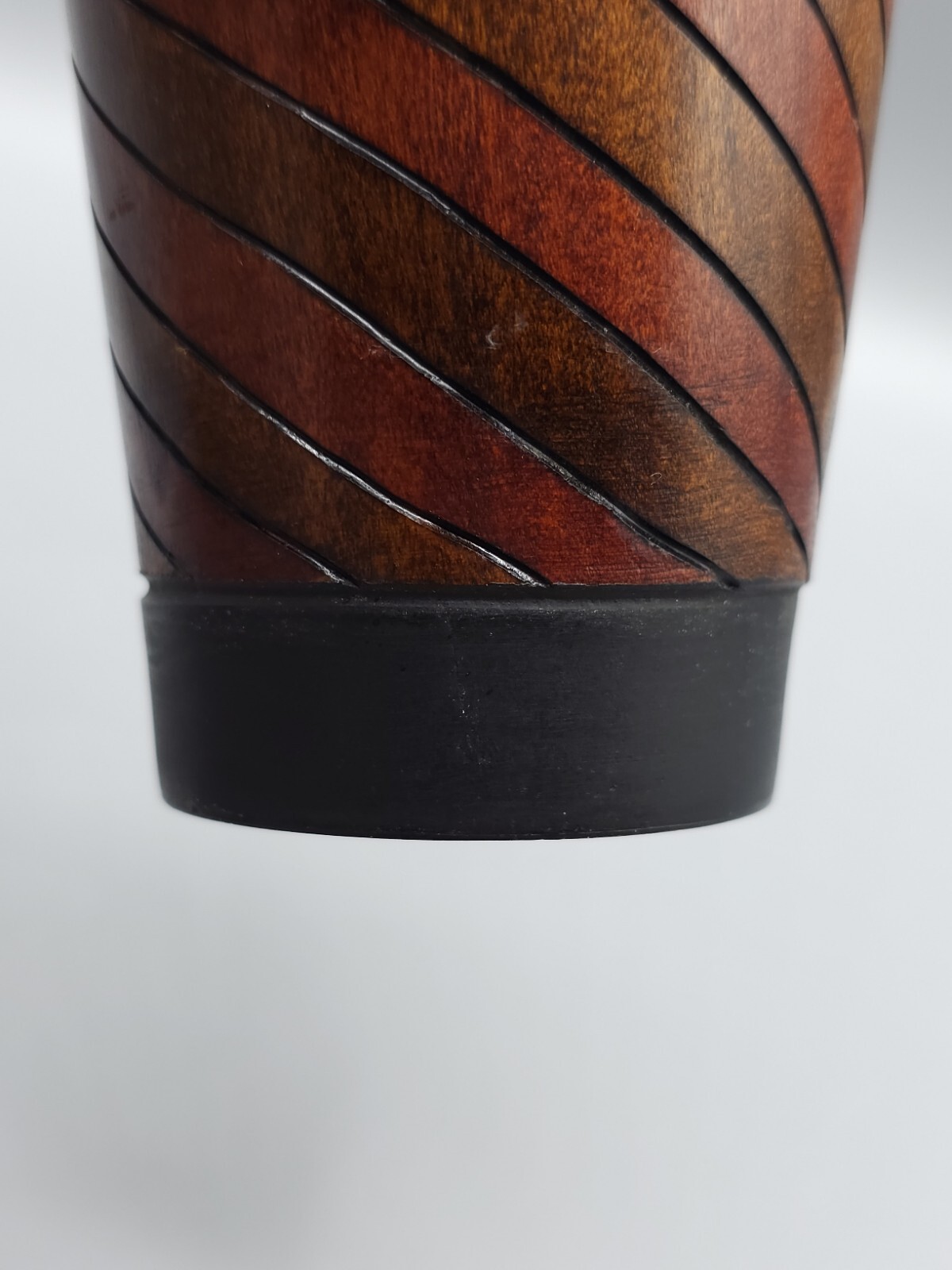 Wooden Container Jar W/Lid  Decorative Spiral Carved Two-Tone Design Apprx 7.5"H