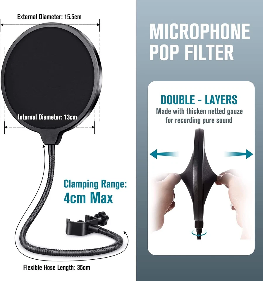 Mikrofonarmständer Schraubadapter, Pop-Filter, Mikrofonclip,Stoßdämpferhalterung - Bild 4 von 4