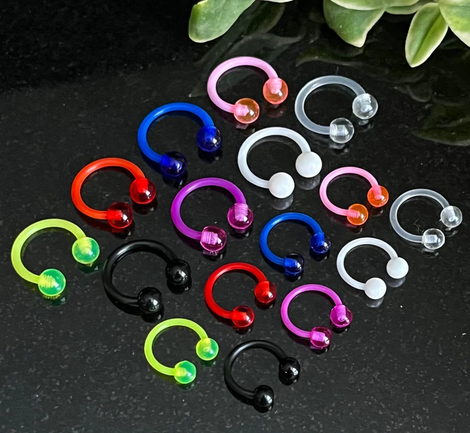 PAIR Flexible Circular Barbells Horseshoe Septum Eyebrow Nipple Tragus Ring - Image 3 of 3