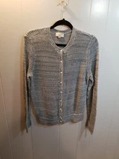 Loft Women's XL Heathered Slate Blue Button up Cardigan Sweater Coastal Cottage