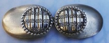 Vintage Art deco Era Antique Silver tone Oval Button Buckle 2 pc. Set
