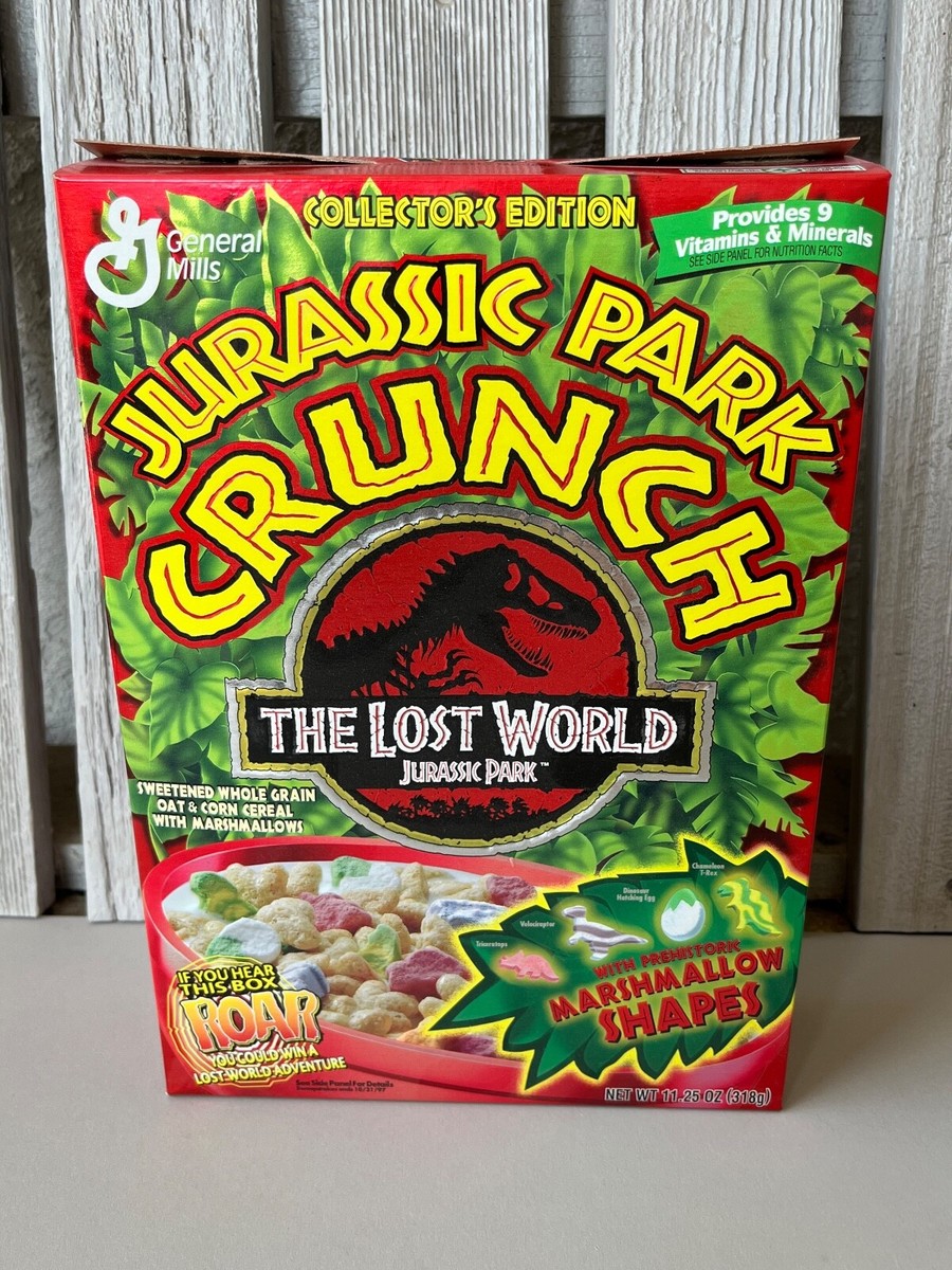 Vintage 90's Jurassic Park Crunch Cereal General Mills EMPTY Box