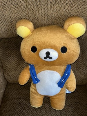 San-X Rilakkuma Plush 19  Rilakkuma Blue Scarf Stuffed Toy Doll Bear