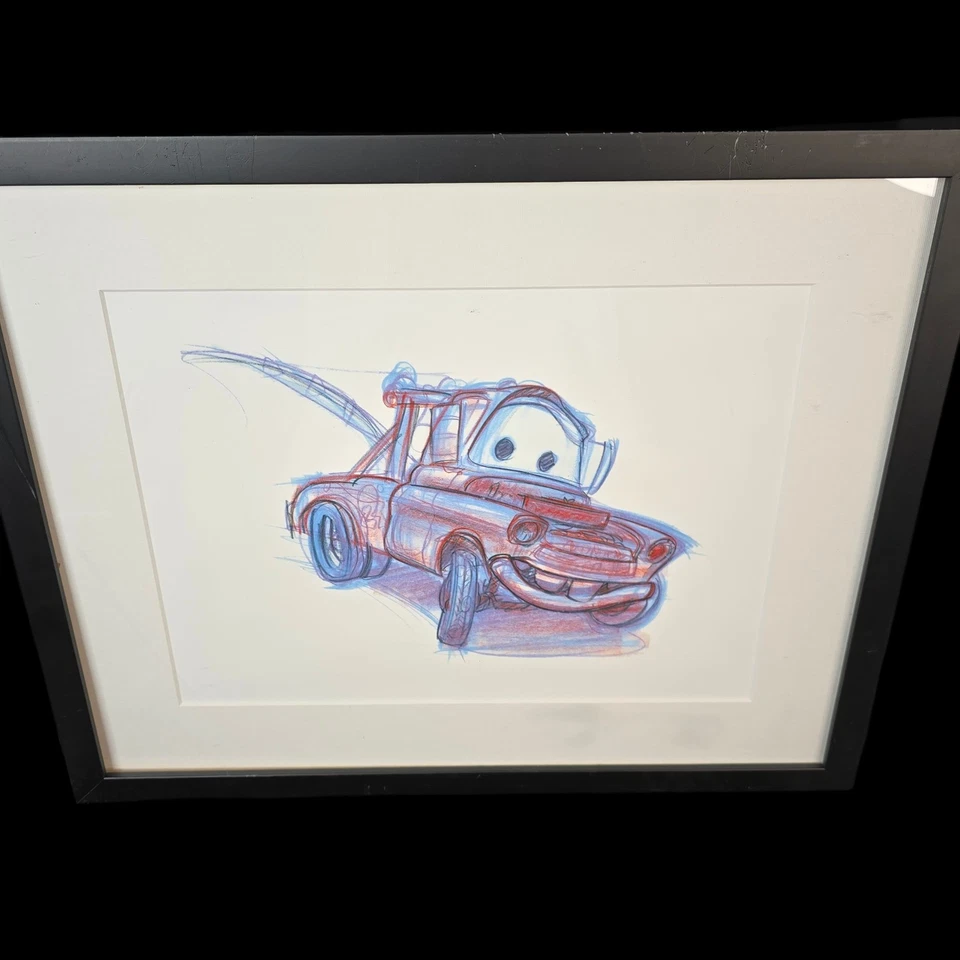 Granero de cerámica limitado numerado estampado boceto enmarcado Tow Mater de Disney Cars Foto 3 de 4