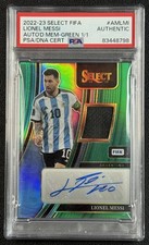 1/1 LIONEL MESSI PSA 2022-23 PANINI SELECT FIFA AUTO GREEN PRIZM PATCH ARGENTINA