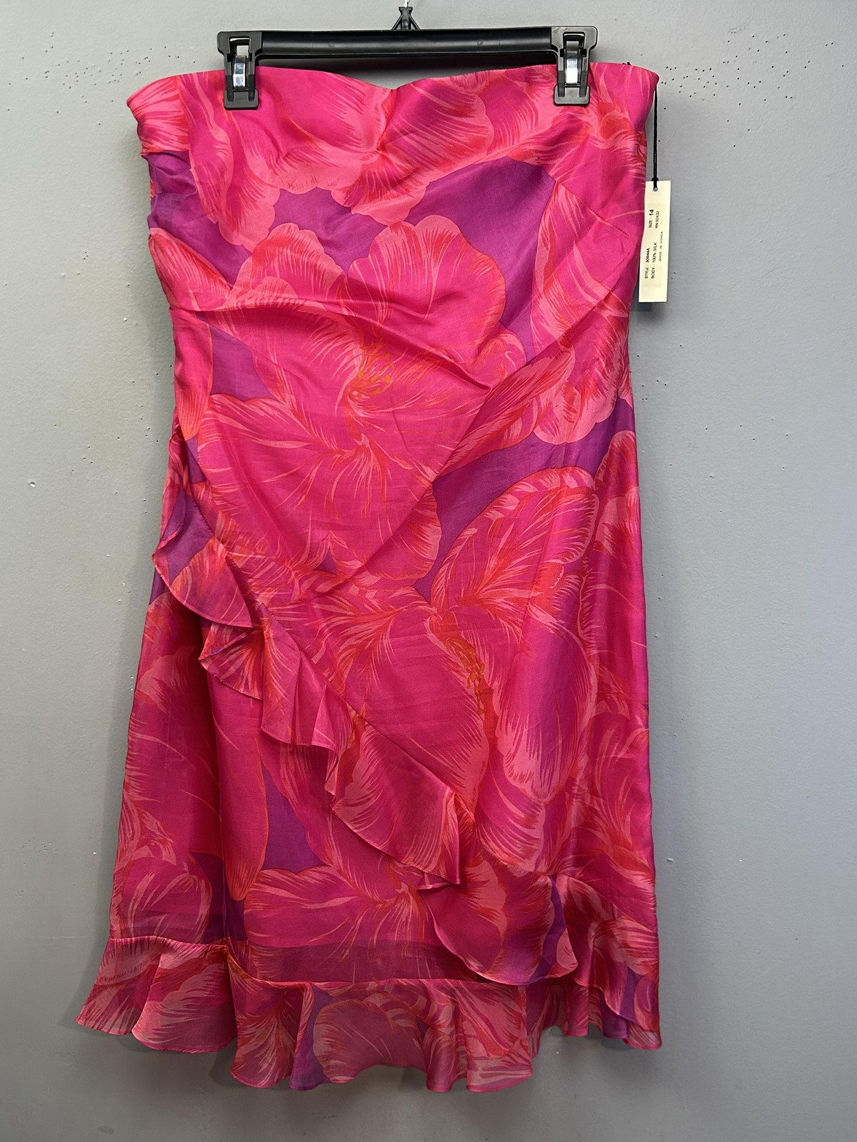 Vestido PHOEBE For KAY UNGER para mujer 14 rosa seda gasa funda volantes sin mangas