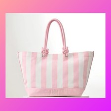 NWT Victoria  s Secret Pink Stripe Canvas Tote Bag Large Shopper Beach 2026