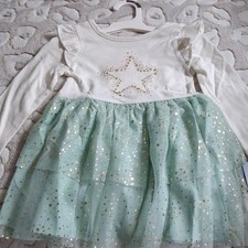 Cat  Jack Girls' Star Tutu Dress White Light Blue Gold Glitter 2T Long Sleeve