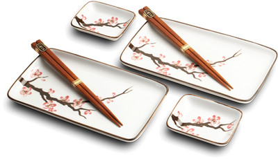 EDLES JAPAN-SUSHI-SET 8-teilig für 2 PERSONEN SUSHI GESCHIRR STÄBCHEN aus CHINA