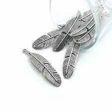 Silver Feather Connector Charms, 45x11mm - US Seller