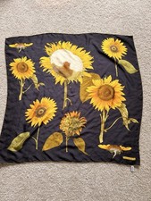 Vintage Tiffany Co Silk Scarf Black with Sunflowers Made In Italy 34 x 34